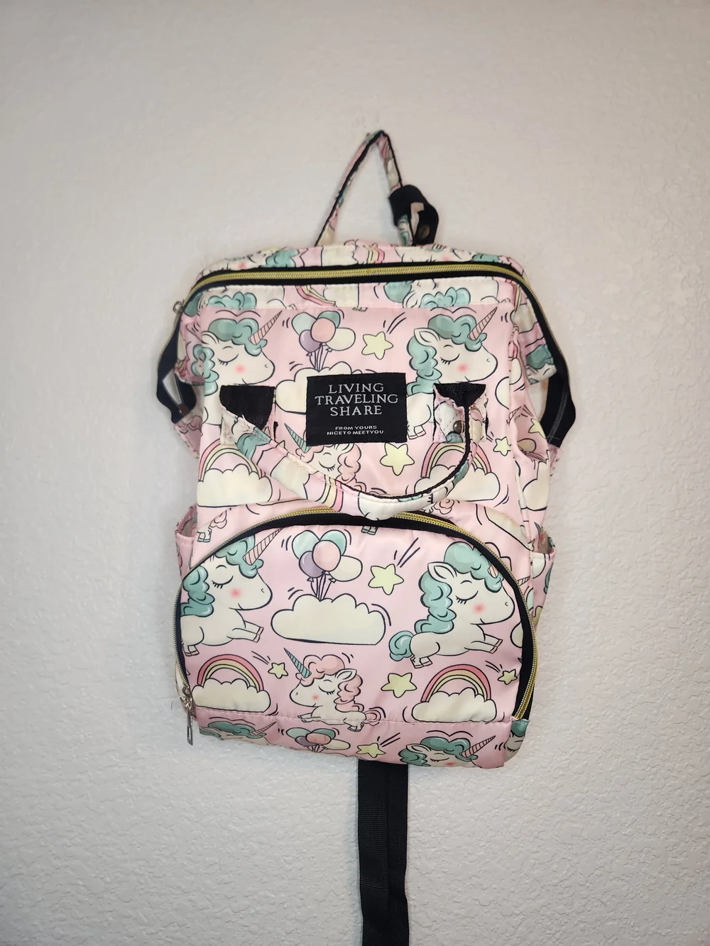 Living traveling share unicorn diaper and travel backpack 12x22